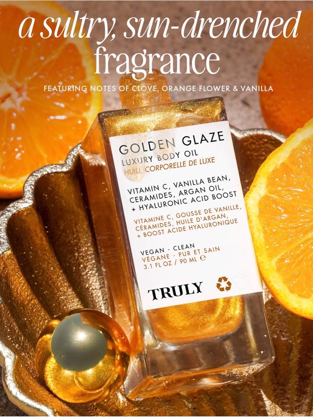 EMPTY ~ NIB Truly Beauty Golden Glaze Luxury Body Oil Shimmer 3.1oz Full Size - Picture 7 of 10